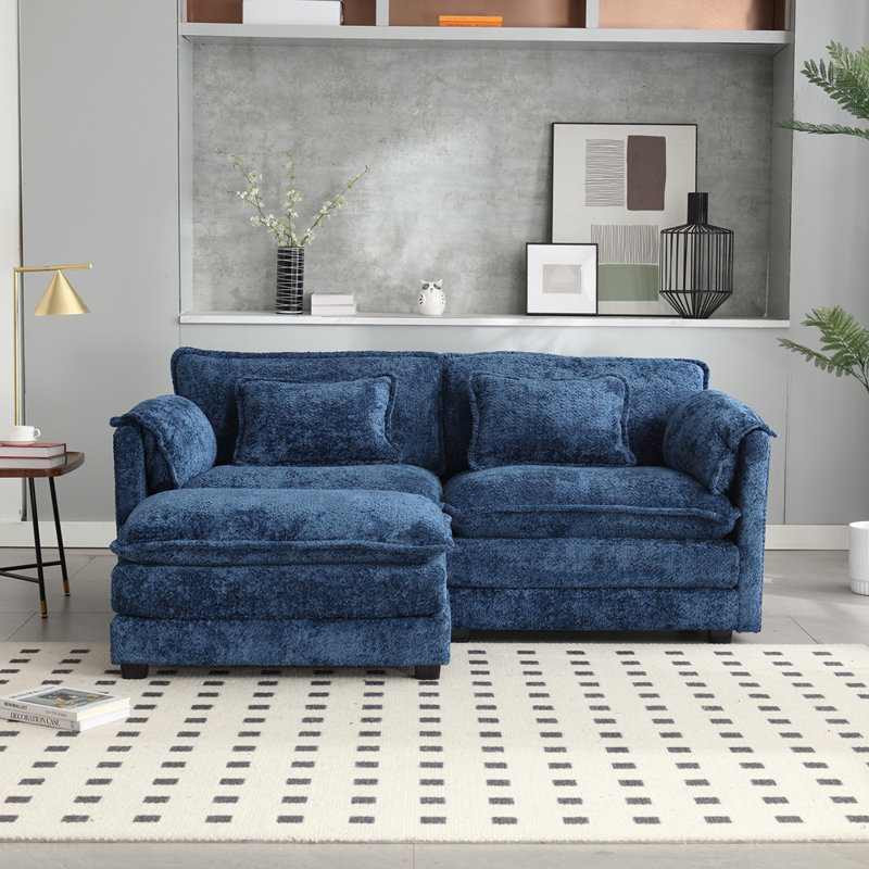 Chenille fabric, removable armrests with side pockets, high density sponge filling, oversized double sofa with footstool