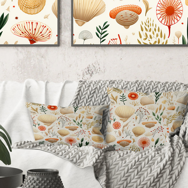 Coussin Seashell Sketches Tropical Motif II - Imprimé bord de mer, H 16 po x l 16 po