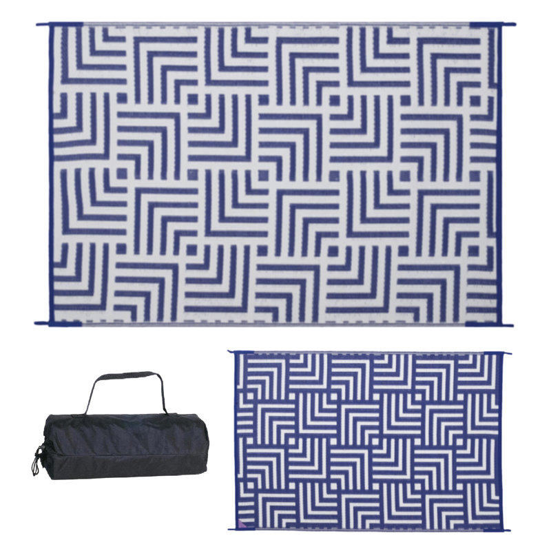 Panama Geometric Doormat, 48" W x 72" L, Navy Blue