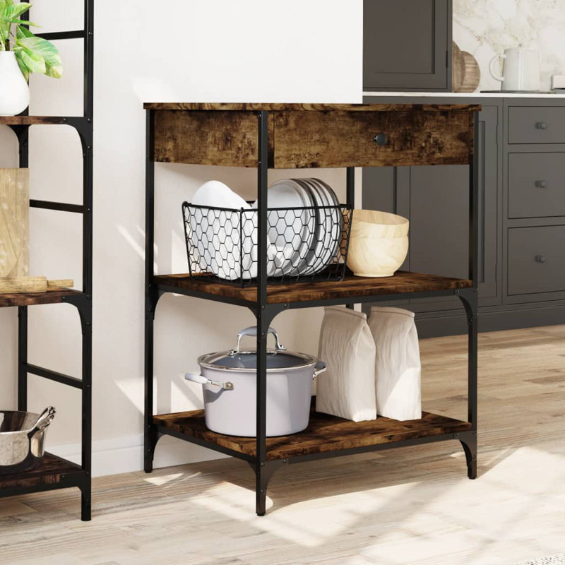 Dwyce Metal Bar Cart, Smoked Oak