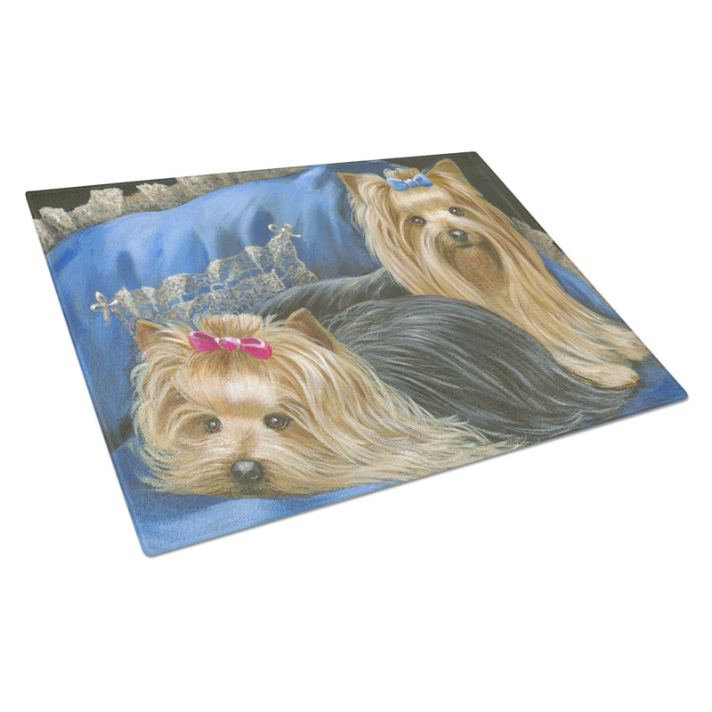 Planche à découper en verre Caroline's Treasures, Yorkshire Terrier Yorkie satin et dentelle