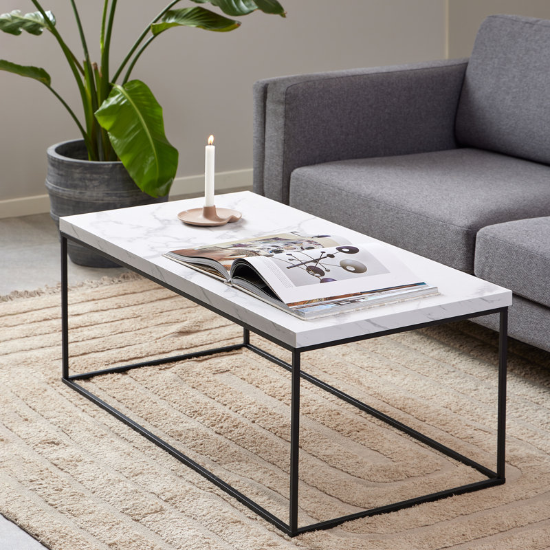 Barossa Coffee Table with Marble Top & Black Steel Base 110x55x45cm, White Marble