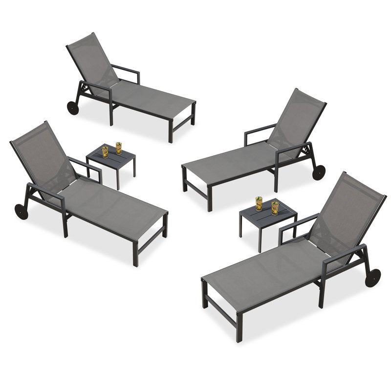 Jahnya Outdoor Metal Chaise Lounge with Table, Gray