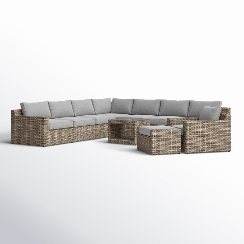 Ensemble de conversation modulaire en rotin 10 pièces avec coussins Lysia, Gris