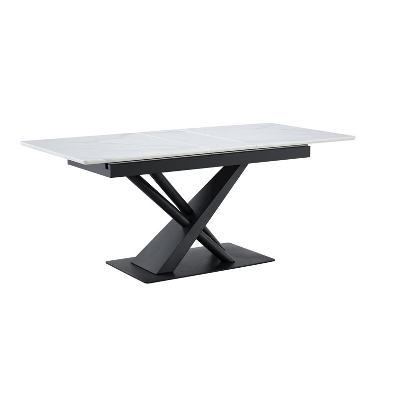 Table de salle à manger moderne avec plateau de table en panneau de fibres à densité moyenne et placage en marbre