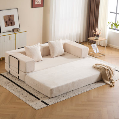 Convertible Sleep Sofa Bed With Armrests And Backrest, Corduroy Folding Couch With 2 Pillow, Modular Sectional For Living Room, Bedroom, Studio-No Assembly Needed