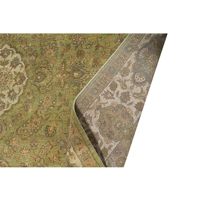 Tapis oriental vert en laine noué à la main Modn Mughal