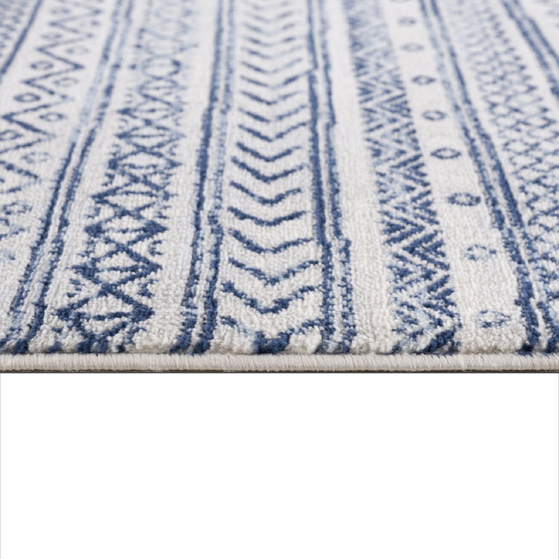 Striped Navy Blue Area Rug, Rectangle 5'3" x 7'7"
