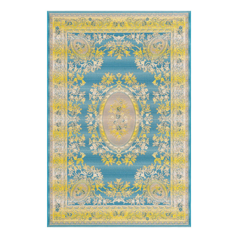Blue Cahuita Indoor/Outdoor Traditional Rug, Rectangle 5'3" x 8'