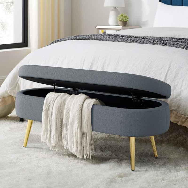 Banc de rangement rembourré en flanelle, Gris