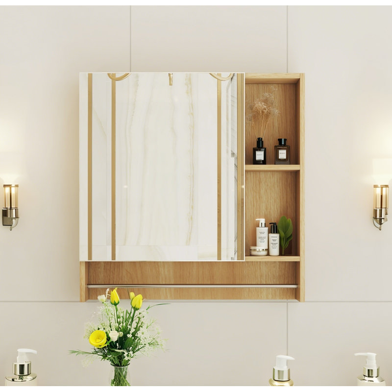 Armoire de toilette murale avec porte-serviettes et tablettes, Naturel