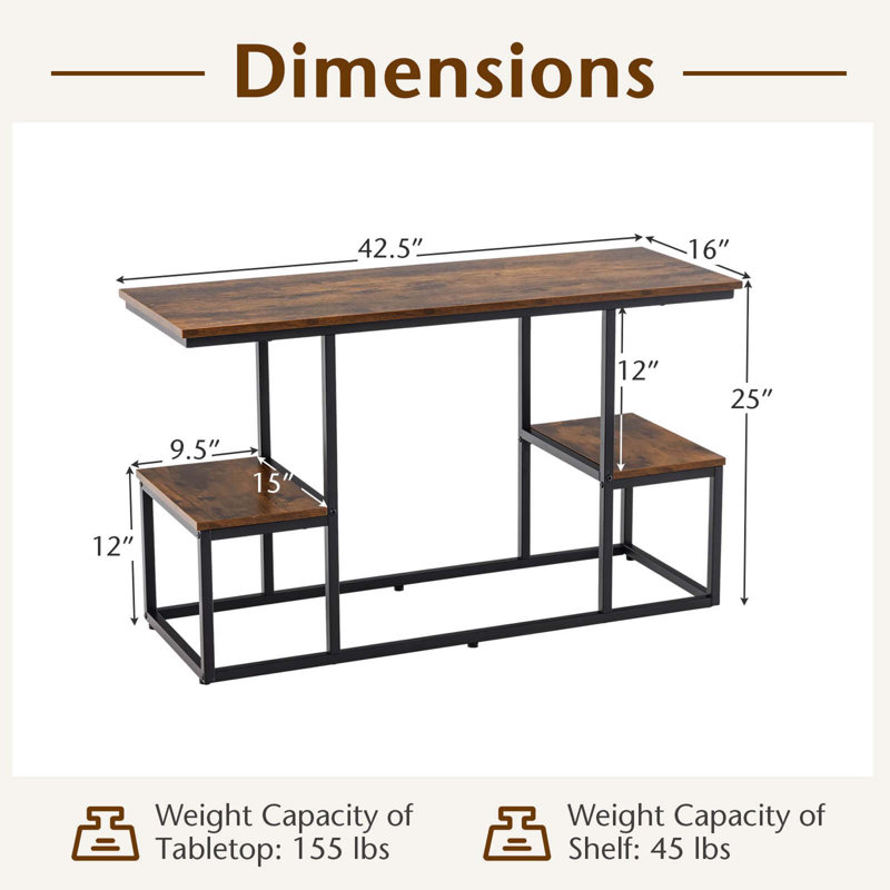 17 Stories Rustic Tv Console Table For 50" Tvs Industrial Sofa Table With Open Storage Shelves Rustic Brown
