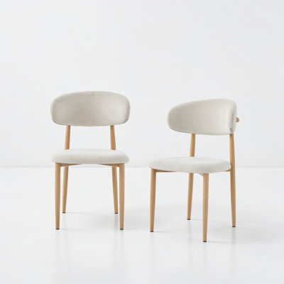 Putnam 2-Piece Dining Chairs,Soft Cushioned Linen Dining Chairs In Natural Wood Color With Metal Legs, Beige Seat Cushion.