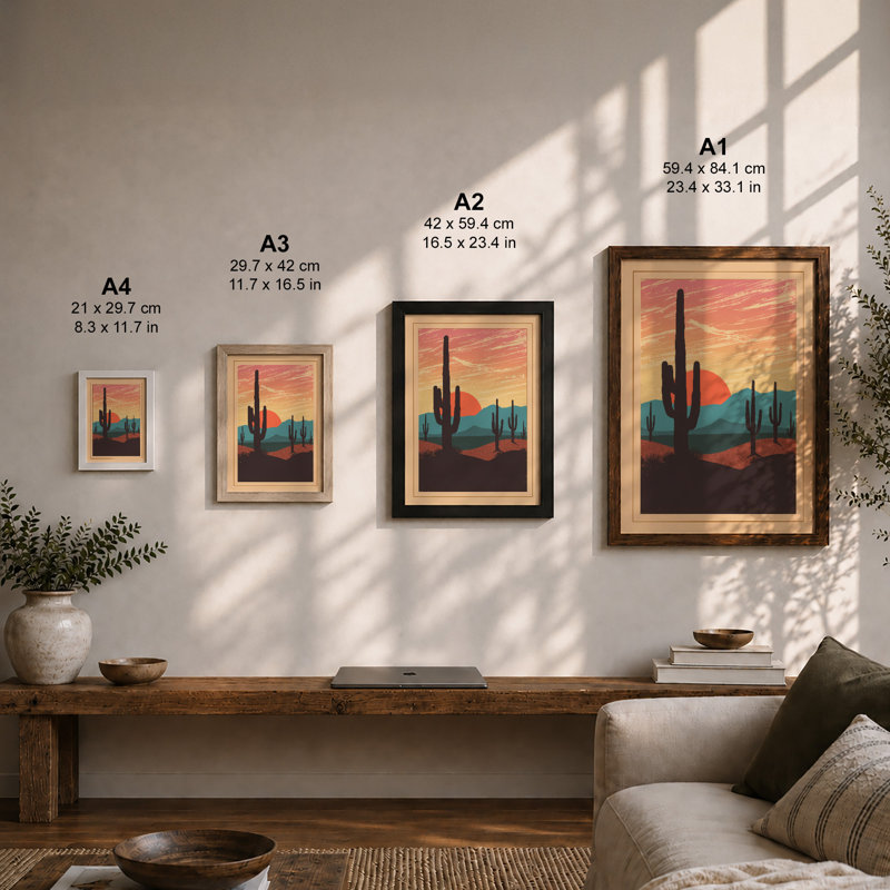 Desert Sunset Rustic - Framed Print, Unframed, A2 - 59.4 x 42.0 cm