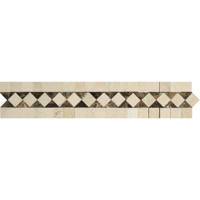 Crema Marfil 2" X 12" Bias Border With Emperador Dark Dots Marble Look Wall Border