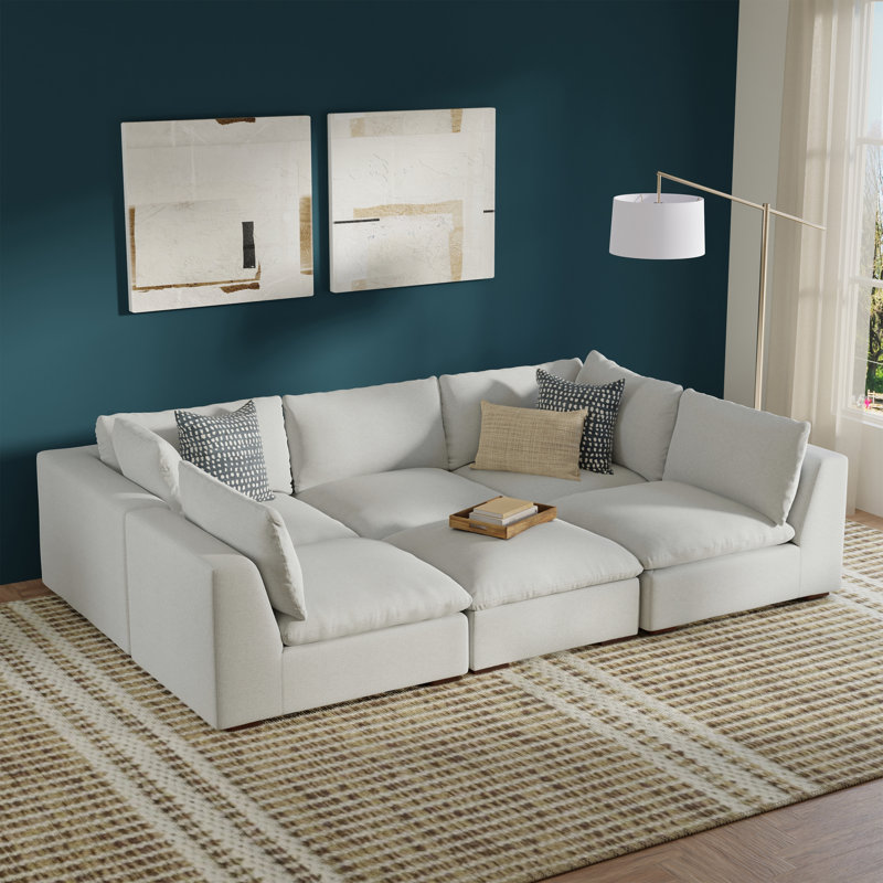 Maud Pit Sectional Modular Sofa 124-inches Wide, Handcrafted Contemporary-Style Convertible Sleeper Sofa for Living Room