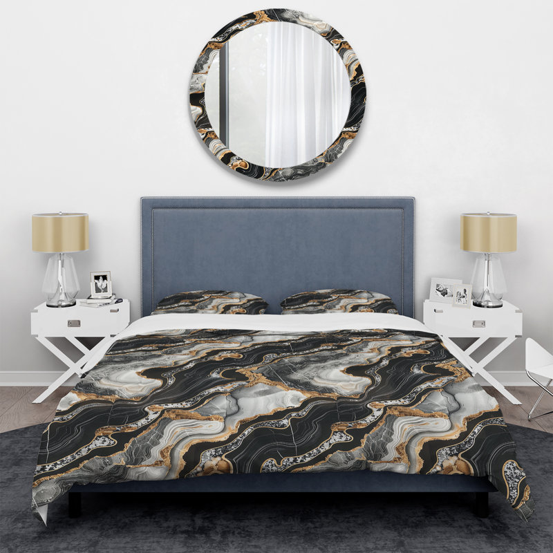 Marbre noir doré - ensemble de housse de couette transitionnel, Housse de couette très grand et 2 très grandes t
