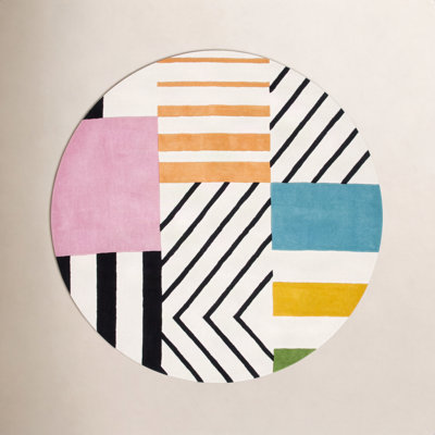 Tripoli Ivory Black Pink Hand-Tufted Geometric Rug