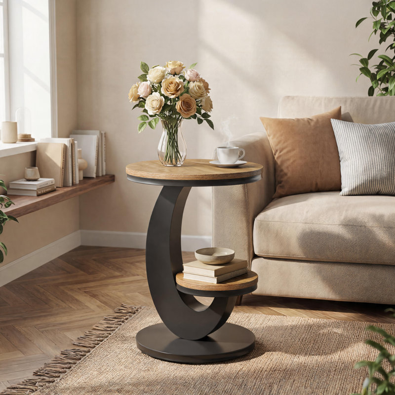 Table de bout ronde avec rangement, Light Brown