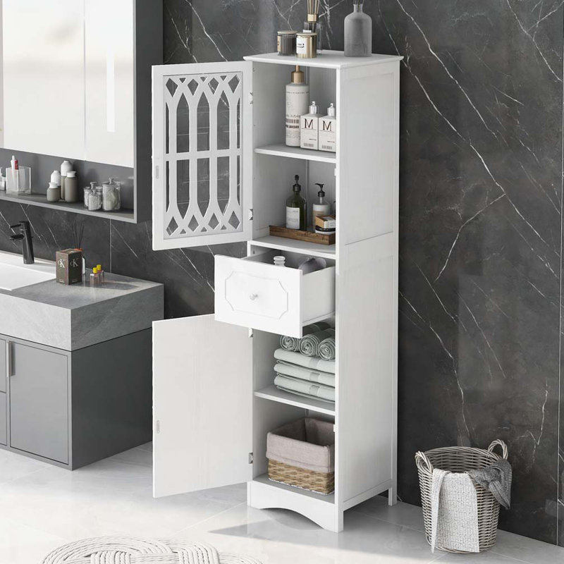 Tall Bathroom Cabinet, Freestanding Storage Cabinet With Drawer And Doors, MDF Board, Acrylic Door, Adjustable Shelf, White