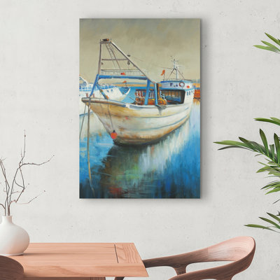 Fishing Boat - Sea Blue Canvas Wall Art for Home Decor