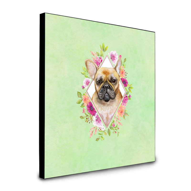 Panneau mural Dollman Flowers, Vert, Bouledogue français brun