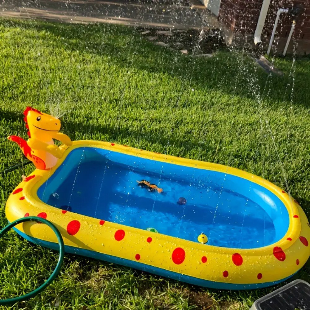 LinsCraft [Cute Dinosaur|Kiddie Pool] 3-In-1 Inflatable Sprinkler - Technical View