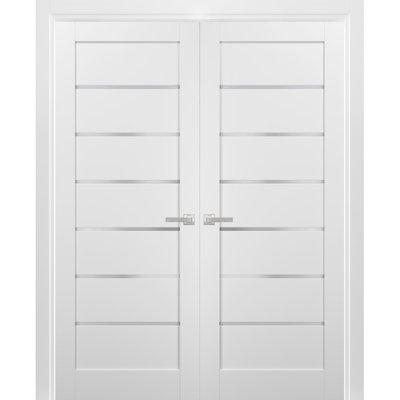Portes françaises blanches en verre givré Quadro avec trousse de quincaillerie d'installation