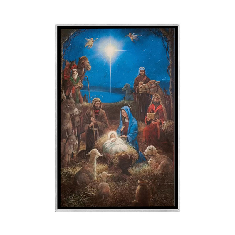 La Nativité par Ruane Manning - reproduction d'art, Aucun mat, H 26 po x l 18 po x 1,5 po, Toile avec cadre argenté