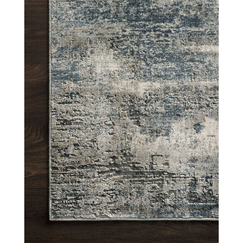 Aiken Abstract Ocean/Gray Area Rug, Rectangle 2'7" x 4'