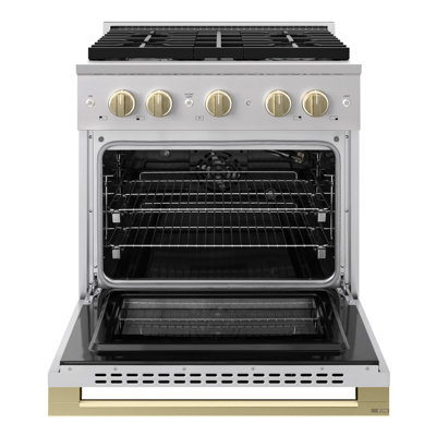 ZLINE Autograph Edition 30 in. Marino Gas Range w/ 4 Gas Burners & Polished Gold Accents
