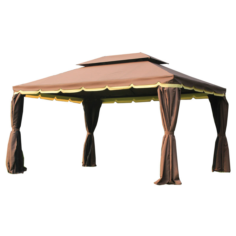 Outsunny 10' x 13' Outdoor Patio Gazebo Canopy Shelter with Netting and Curtains, Aluminum Frame, Garden, Lawn, Backyard, Deck, Coffee