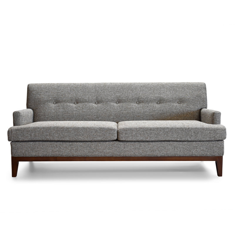 Mezza Sofa, Tufted Back, Bench Seat, Wood Base, Mineral