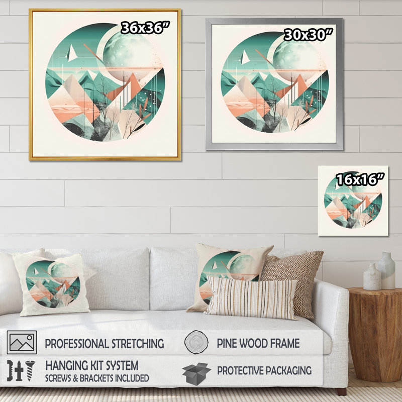 «Boho Landscape Earthy Green Unapologetic Pink I», reproduction sur toile, H 36 po x l 36 po x P 1,5 po, Cadre simple argenté
