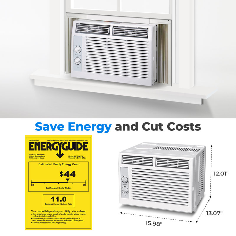Climatiseur de fenêtre connecté 5 000 BTU avec bouton mécanique, DOE, UL / CSA