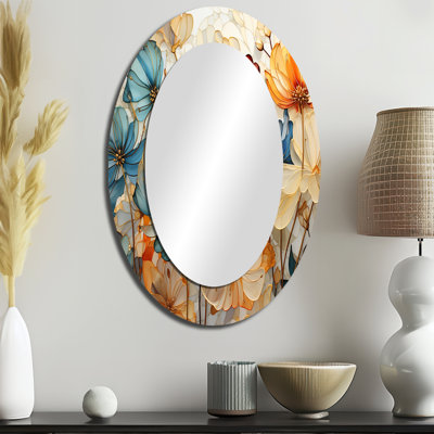 Décoration de miroir mural bleu sarcelle pétale orange II - sarcelle