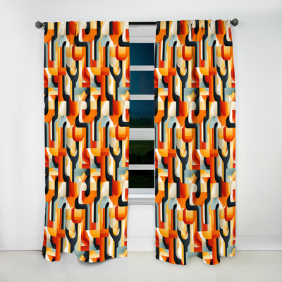 Motif de mosaïque rustique orange et bleu I - Rideau obscurcissant géométrique abstrait - 1 panneau
