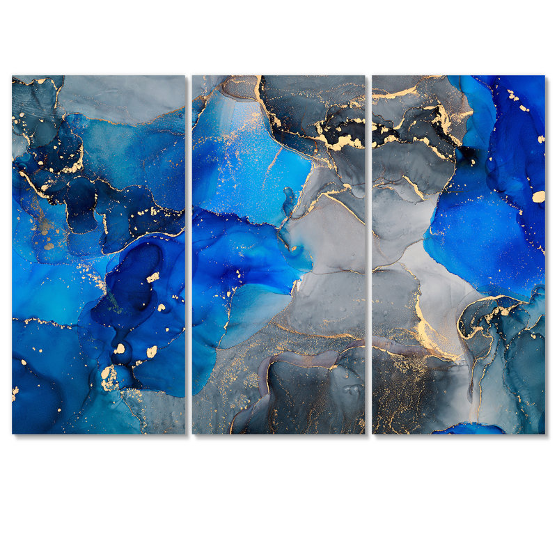 «Blue and Black Luxury Abstract Fluid Art», reproduction d'art sur toile moderne, H 32 po x l 48 po x P 1 po