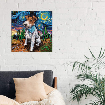 Wire Fox Terrier Night by Aja Trier - Wrapped Canvas Painting