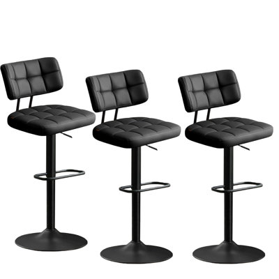 Swivel Adjustable Height Bar Stools with Footrest and Thick Cushion Curved Backrest(Set of 3)