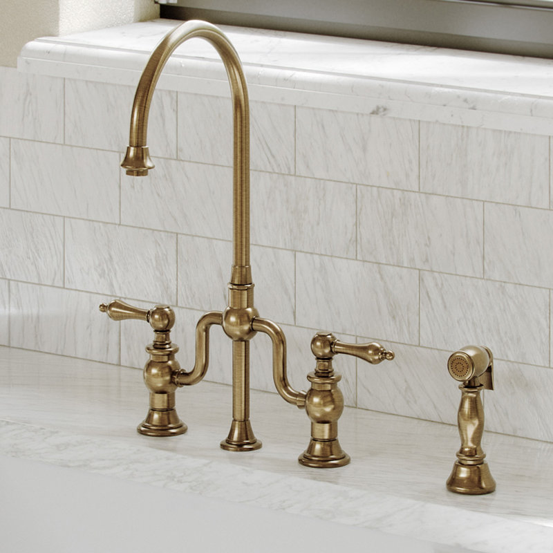 Whitehaus Collection Bridge Faucet with Gooseneck Swivel Spout and Solid Brass Side Spray, null, null