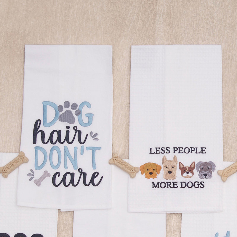 Serviette brodée « Moins de personnes, plus de chiens » pour la cuisine et la salle de bain
