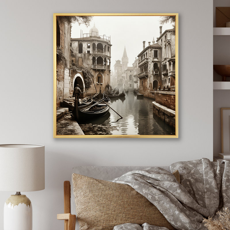 «Beige Canal», impression sur toile ardoise II, H 36 po x l 36 po x P 1,5 po, Cadre flottant doré