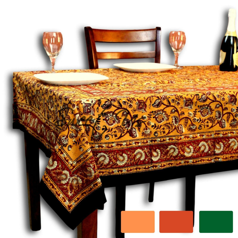 Rectangle Floral Cotton Tablecloth, Saffron