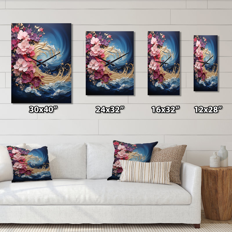 Horloge murale moderne Golden Fushia Surge II - Abstract Spirals, Petit