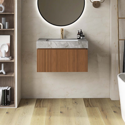 Meuble-lavabo mural pré-assemblé en contreplaqué avec lavabo, tiroir et porte