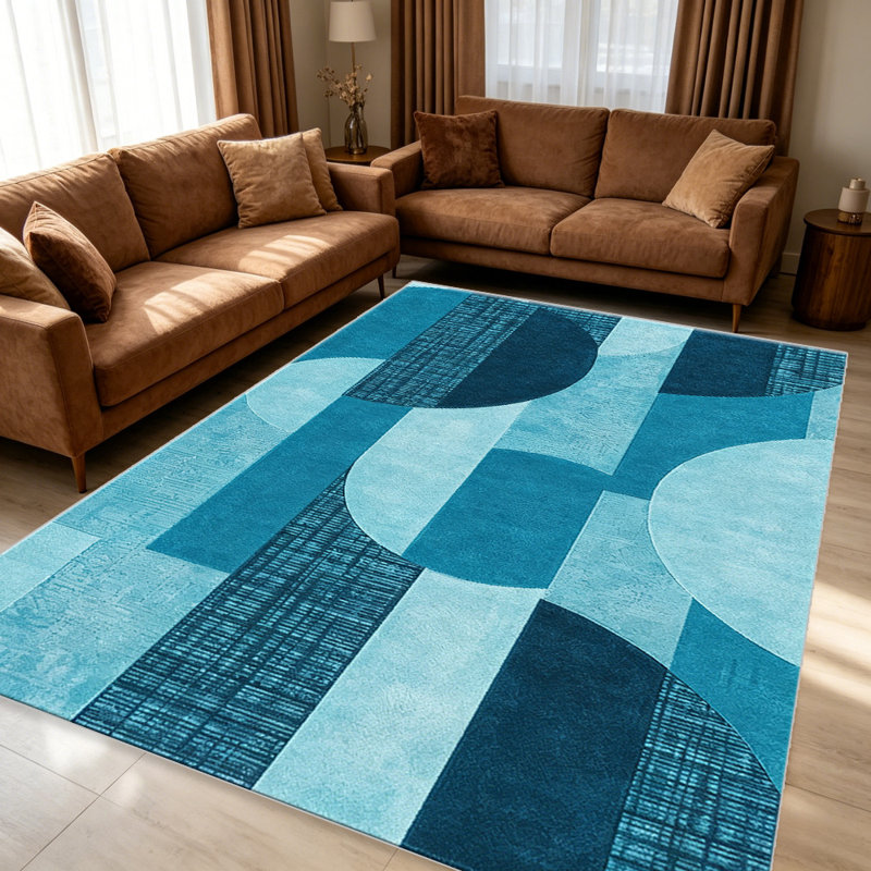 Teal Geo Block   area rugs for Living Room, Soft and Comfortable, Suitable for all seasons, easy to maintain, machine washable Indoor floor mat, Under Table Farmhouse suitable for Bedroom, Dining Room, Study,  Balcony, Home Decor Patio