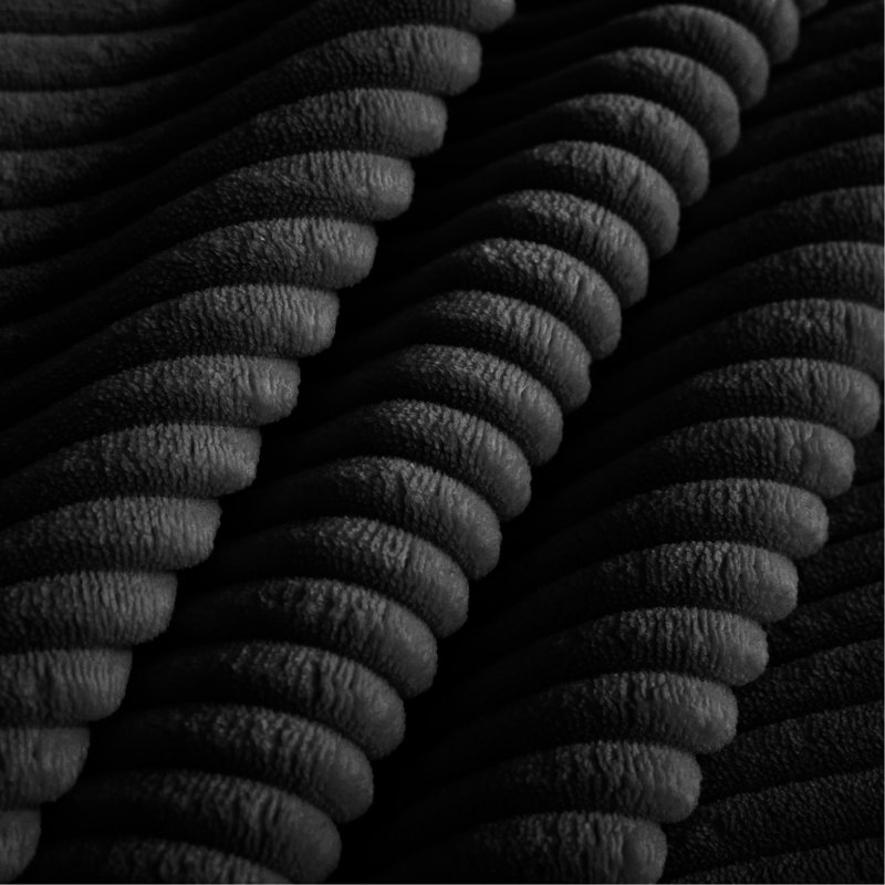 Canapé d'angle modulable 3 places en forme de U, modèle infonuagique sans ossature, avec assise profonde, en velours côtelé noir, sans assemblage, coussins décoratifs moelleux, position allongée relaxante.