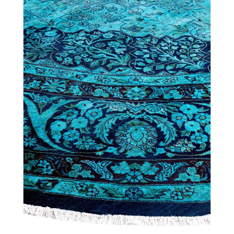 Tapis unique bleu / bleu sarcelle / noir Overyed 10 pi 1 po x 10 pi 2 po Overyed