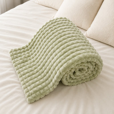 Luxury Textured Plush Throw Blanket 60" X 80", Waffle Bubble Fleece Blanket, Light Sage